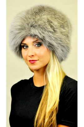 Bluish fox fur hat